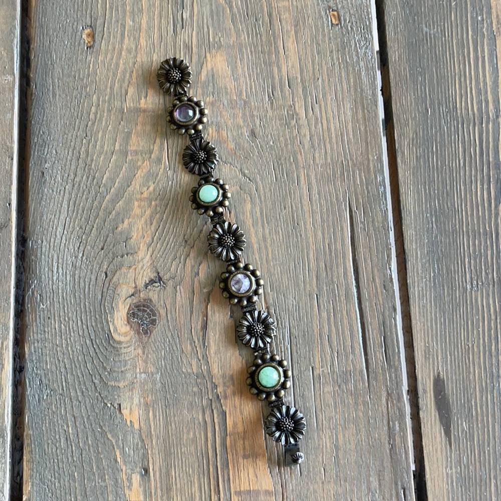 Vintage Graziano Bronze Bracelet w/Glass Cabochons